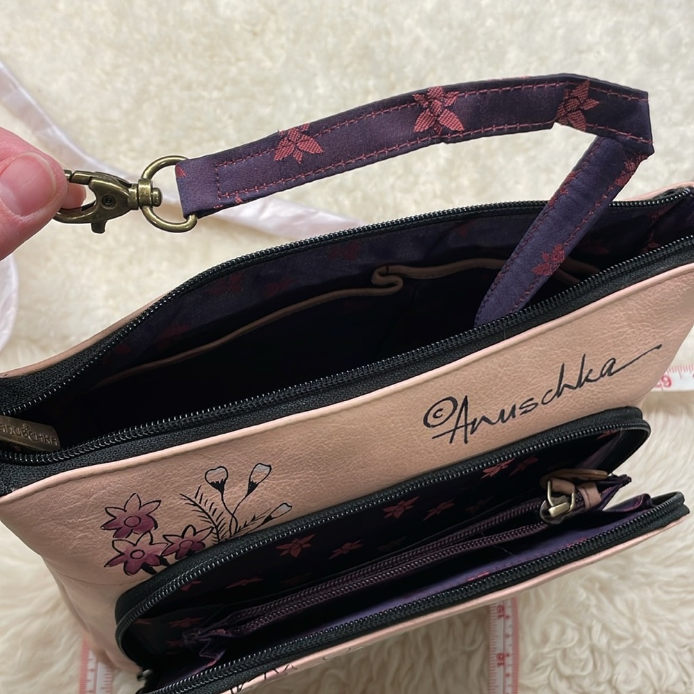 Anuschka Adjustable Crossbody Bag - Pink and Yellow Floral Design - Picture 7 of 9